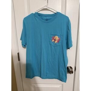 Lauren James Shirt Womens Sz L Short Sleeve Dog Flowers And Fur Knit Blue